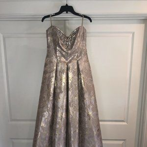 Eliza J Strapless Gold Brocade Formal Gown Prom
